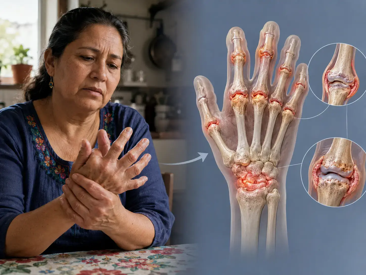 Artritis reumatoide de mano: visualización humana y 3D